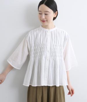 スモッキング　ブラウス(ホワイト-F)