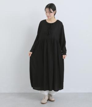 レーヨンリボンワンピース(ブラック-F)