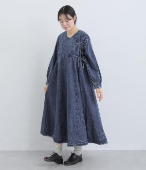 クラッシュデニム　ケリア風ワンピース(ネイビー-F)