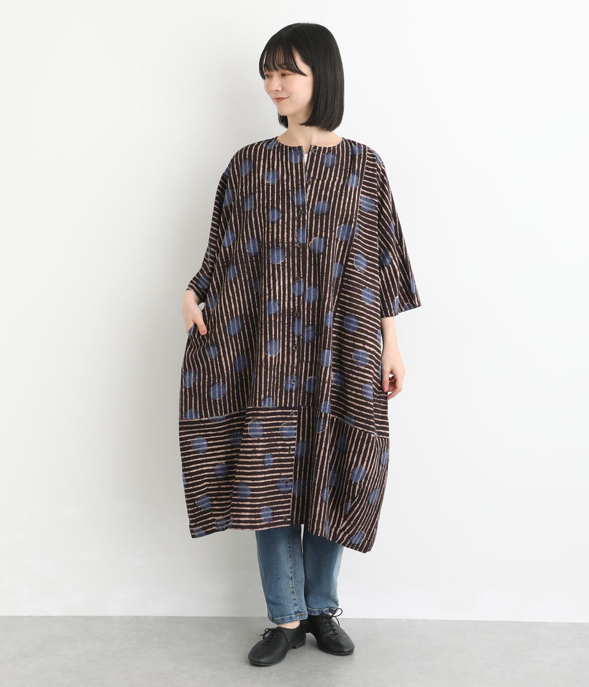 ドットストライププリント　ワンピース(ブラック-F)