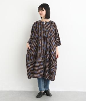 ドットストライププリント　ワンピース(ブラック-F)