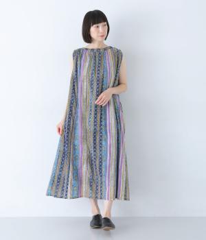 フラワーストライプノースリーブワンピース