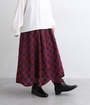 デニムクロス刺繍スカート（レッド・F）