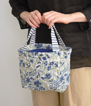 キルトミニトートカリーノブロックプリント(ブルー-ONESIZE)