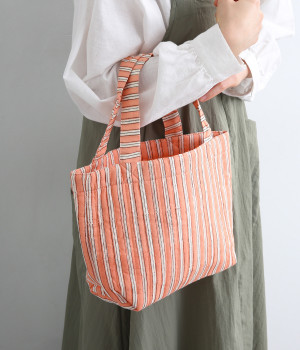 キルトミニトートストライプブロックプリント(ピンク-ONESIZE)