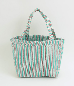 キルトミニトートストライプブロックプリント(ミントブルー-ONESIZE)