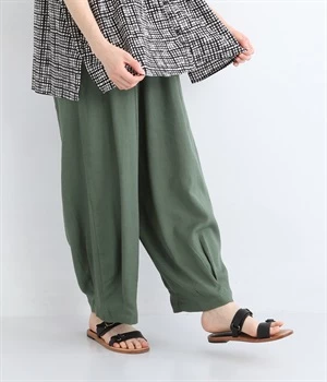 レーヨンフラックスナチュールパンツ(グリーン-ONESIZE)