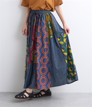 【Shanti Shanti】コットンシーチングアフリカンスカート(デニム-ONESIZE)