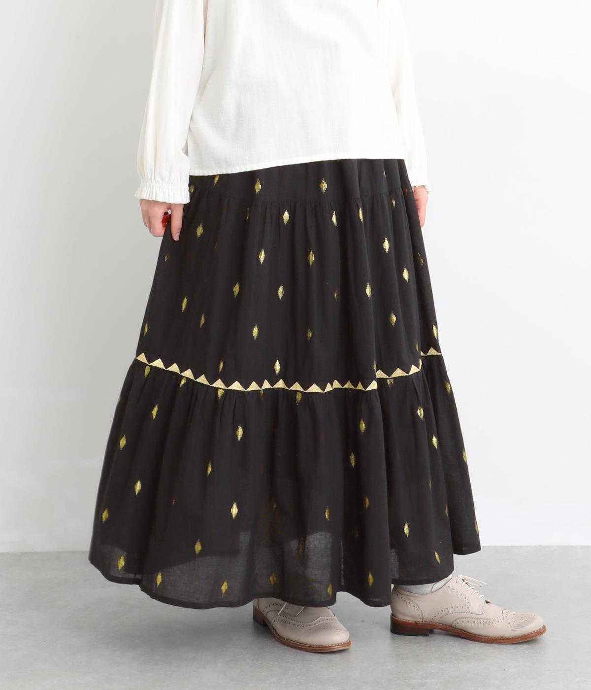 コットンルーレックスリュミエール裏地付きスカート(ブラック-F)