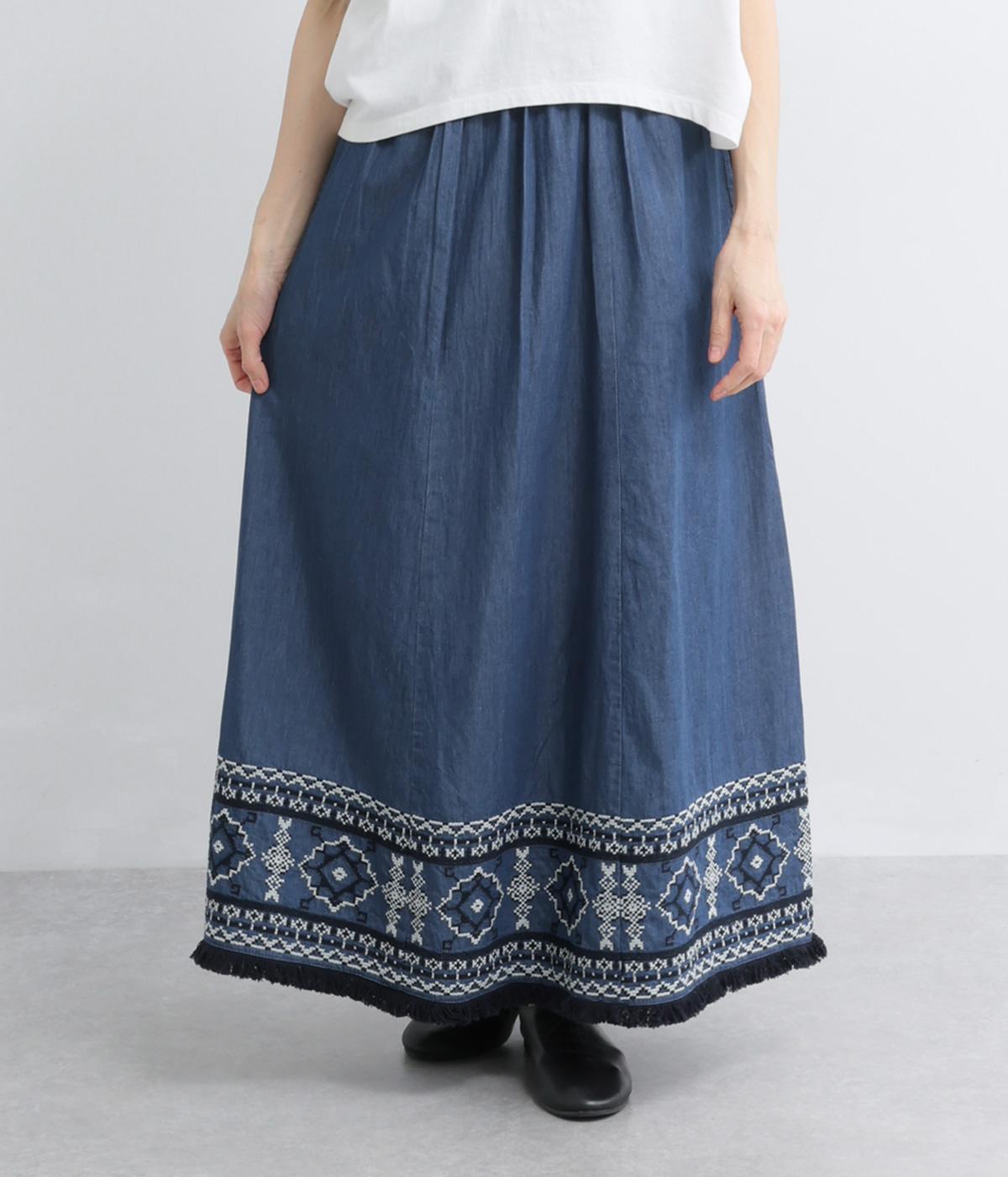 デニムエンブスカート(ネイビー-F)
