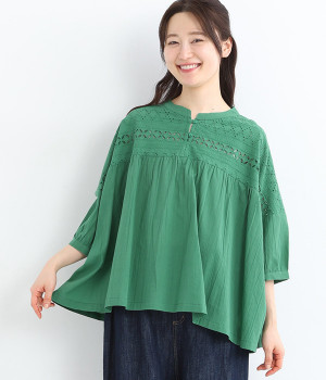 コットンキャンブリックシフリープルオーバー(グリーン-ONESIZE)