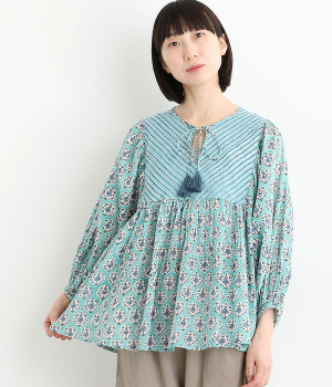 【Shanti Shanti】コットンボイルジョリープルオーバー(ブルー-ONESIZE)