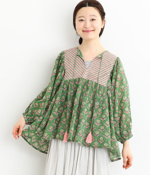 【Shanti Shanti】コットンボイルジョリープルオーバー(グリーン-ONESIZE)