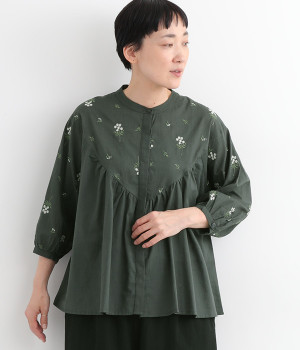 コットンスラブアンミブラウス(グレー-ONESIZE)