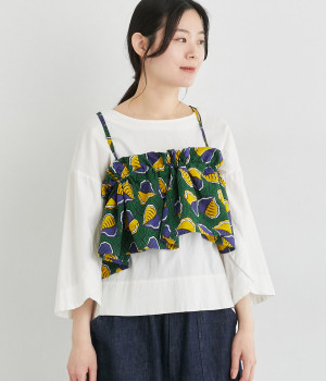 【Shanti Shanti】コットンシーチングアフリカンマルチフリル(グリーン-ONESIZE)