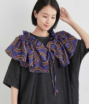 【Shanti Shanti】コットンシーチングアフリカンマルチフリル(ブルー×オレンジ-ONESIZE)