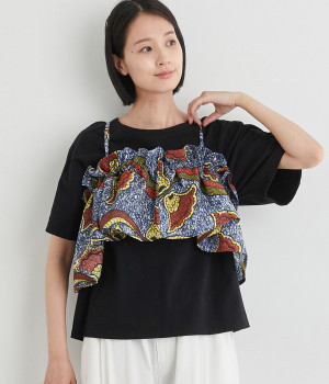 【Shanti Shanti】コットンシーチングアフリカンマルチフリル(ブルー×イエロー-ONESIZE)