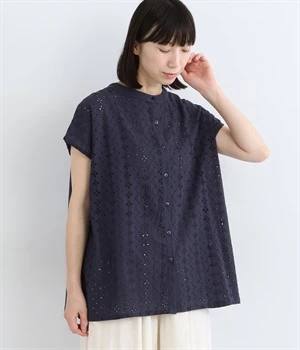 コットンシフリーサニーブラウス(ネイビー-ONESIZE)