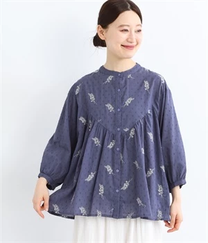 コットンドットドビーフォリアブラウス(ブルー-ONESIZE)