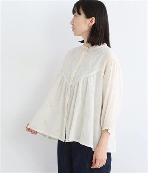 コットンドットドビーフォリアブラウス(ナチュラル-ONESIZE)