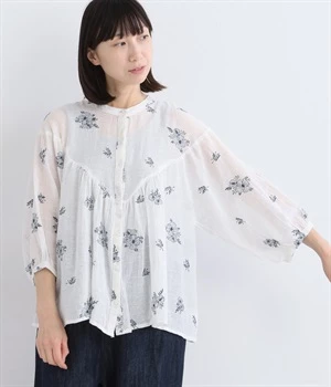 コットンリネンフラックスボイルテトラプテラブラウス(ホワイト-ONESIZE)