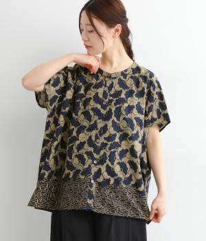 【Shanti Shanti】コットンシーチングキテンゲブラウス(ネイビー-ONESIZE)