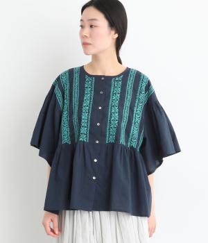 コットンキャンブリックナザーカト2wayブラウス(ネイビー-F)
