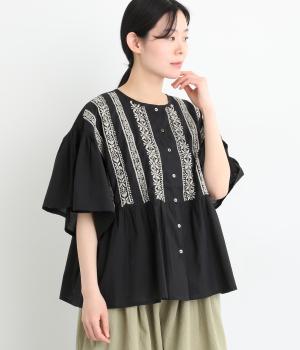 コットンキャンブリックナザーカト2wayブラウス(ブラック-F)