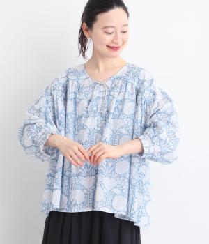 コットンキャンブリックリコブラウス(ブルー-F)