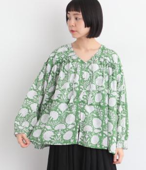 コットンキャンブリックリコブラウス(グリーン-F)