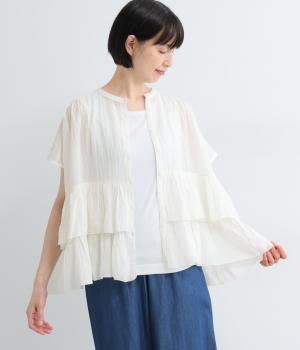 コットンオーガンジーオーガンザフレンチブラウス