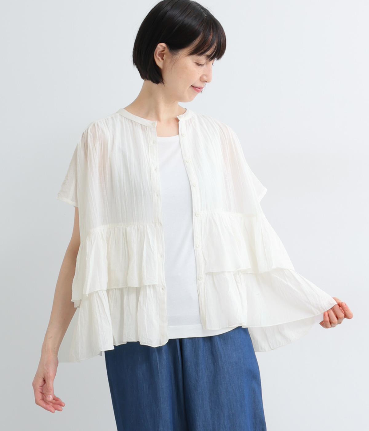 コットンオーガンジーオーガンザフレンチブラウス(ホワイト-F)