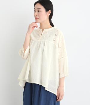 コットンキャンブリック・ドットドビーシフリ―プルオーバー(ホワイト-F)