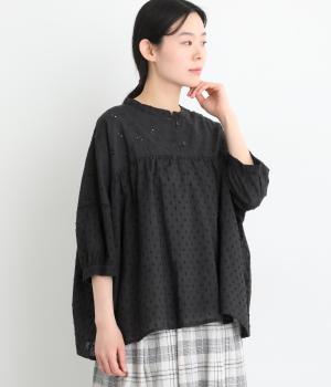 コットンキャンブリック・ドットドビーシフリ―プルオーバー(ブラック-F)