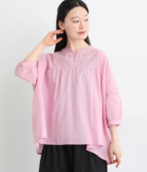 コットンキャンブリック・ドットドビーシフリ―プルオーバー(ピンク-F)