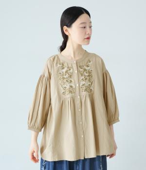 ビスコースコットンミリオンベルブラウス(サンド-F)