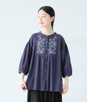 ビスコースコットンミリオンベルブラウス(ブルー-F)