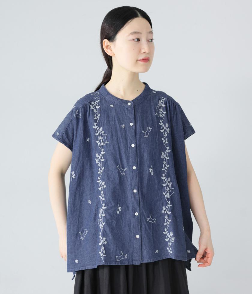 コットンデニム刺繍ケディブラウス