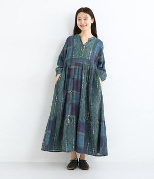 【Shanti Shanti】コットンモスバンジェラワンピース(ブルー-ONESIZE)