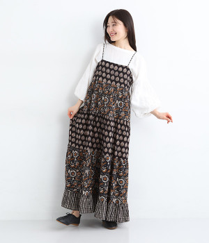 【Shanti Shanti】コットンボイル・キャンブリックシックブロックキャミワンピース(ブラック-ONESIZE)