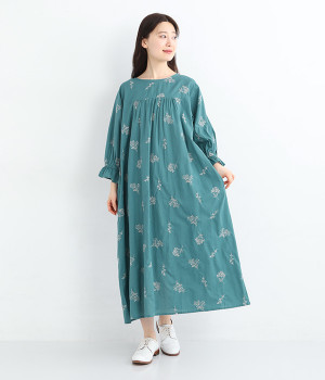 コットンキャンブリックフローラワンピース(グリーン-ONESIZE)