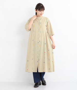 コットンフラックスフルールワンピース(ベージュ-ONESIZE)