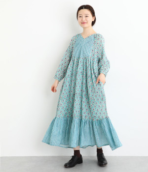【Shanti Shanti】コットンボイルジョリーワンピース(ブルー-ONESIZE)