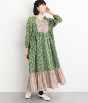 【Shanti Shanti】コットンボイルジョリーワンピース(グリーン-ONESIZE)