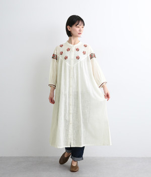 【Shanti Shanti】コットンスラブプリクラーサシャツワンピース(ナチュラル-ONESIZE)