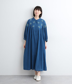 【Shanti Shanti】コットンスラブプリクラーサシャツワンピース(ブルー-ONESIZE)