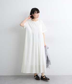 【Shanti Shanti】コットンボイルプリーワンピース(ホワイト-ONESIZE)