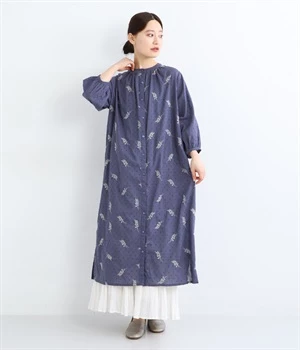 コットンドットドビーフォリアワンピース(ブルー-ONESIZE)