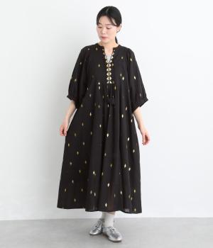 コットンルーレックスリュミエール裏地付きワンピース