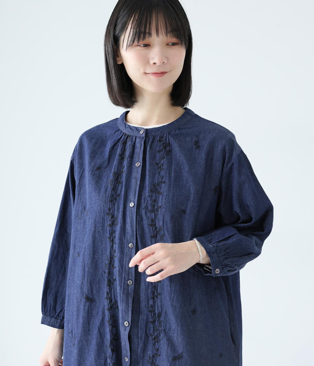 コットンデニム刺繍ケディワンピース(ネイビー-F)